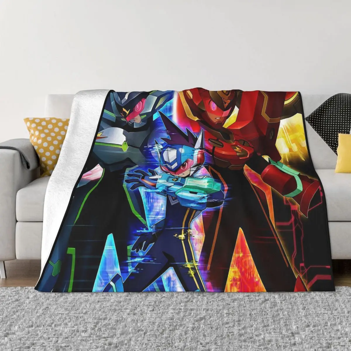 

Одеяло для видеоигр Mega Man, флисовое многофункциональное супермягкое покрывало с мультяшным рисунком для постельных принадлежностей, дорож...