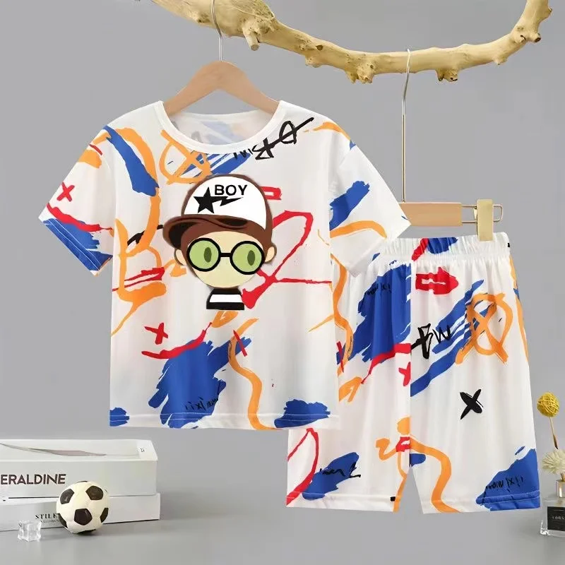 

2023 Baby Girls Boys Summer Clothes Korean Cartoon Cute Print Short Sleeve Cotton T-shirt+Shorts Set Kid Tracksuits Loungewear