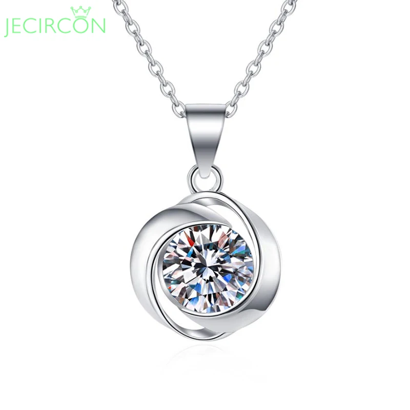 

JECIRCON 925 Sterling Silver Moissanite Necklace for Women Korean Wind 1 Carat Lucky Ocean Heart Pendant Fashion Wedding Jewelry