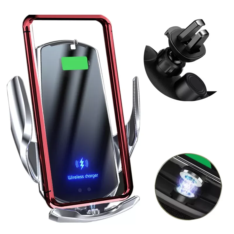 

Car Phone Holder With 15W Wireless Charger For All Mobile Phones Magnetic Connector USB Infrared Sensor Phone Holder Mount