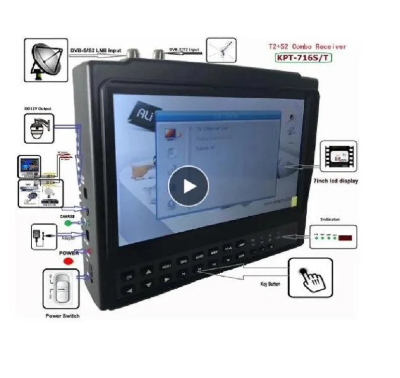 

KPT-716S/T 7-Inch DVB-T2 DVB-S2 Ground HD Satellite Tester Satellite Finder