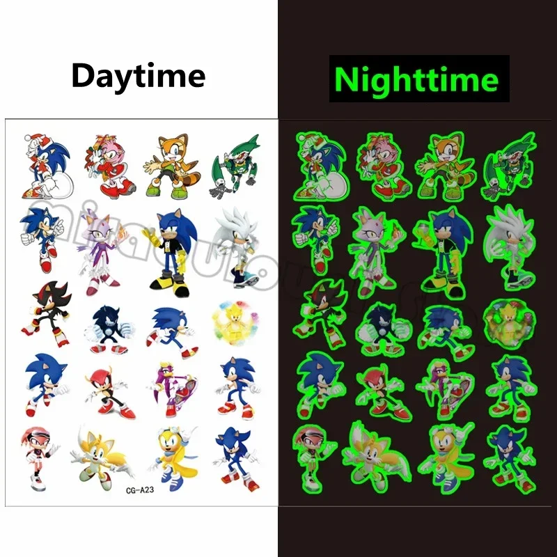 Фото Детские светящиеся наклейки Sonic Anime Game, наклейки с изображением ежа Шатнера Круза, кукла Руки Блоз, водонепроницаемые наклейки с животными, игрушка, подарок для ребенка №1