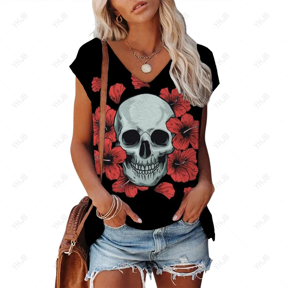 

Женская Винтажная футболка с 3D-принтом, V-образным вырезом и коротким рукавом