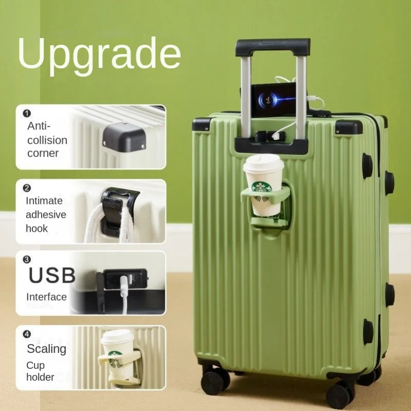 New Multi-Functional Aluminum Frame Suitcase Band USB Cup Holder Trolley Case Female Boarding Travel Luggage Free Shipping