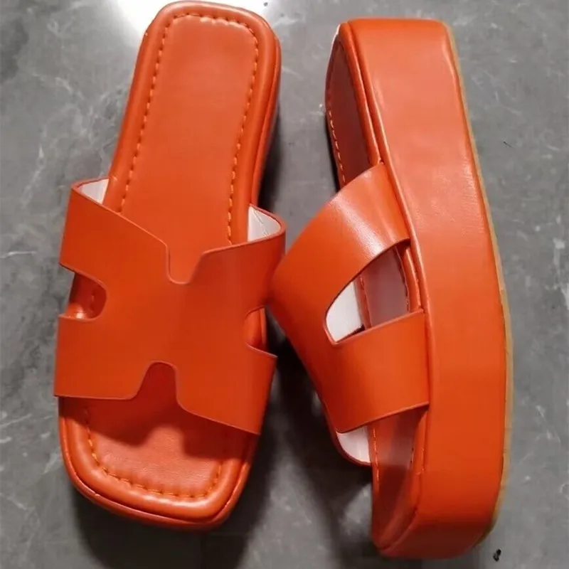 Summer Women Slippers 2023 New Fashion Pu Leather Women Sandals Platform Shoes Designer Orange Beach Ladies Slipper Size 43