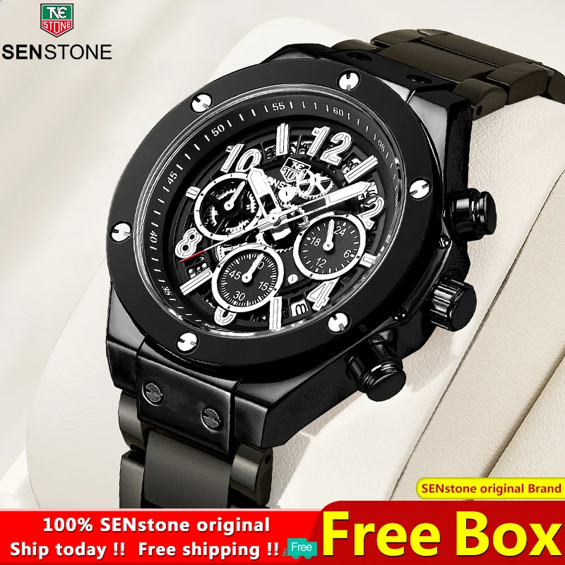 

100%Original SENSTONE Watch for Men TOP Brand Waterproof Sports Stainless Steel Chronograph 2023New Fashion Luxury Wristwatches