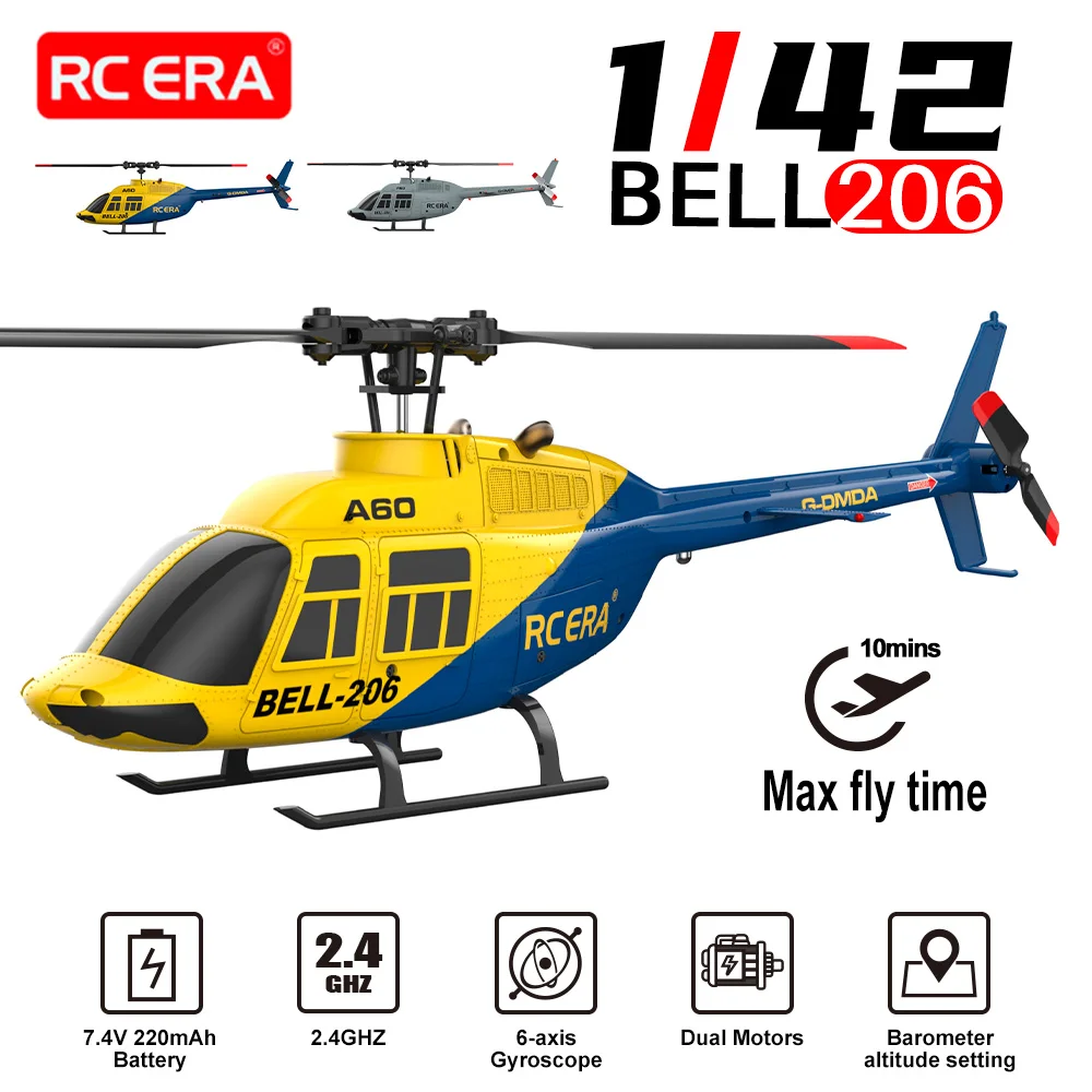 RC ERA A60 4-канальный вертолет, масштаб 142 BELL-206, оптическое позиционирование потока, 10 минут, время летания, 2,4G, 120 м, 6-осевой гироскоп, бесщеточный самолет (art.: 3920d40fa25e4) - 3920d40fa25e4
