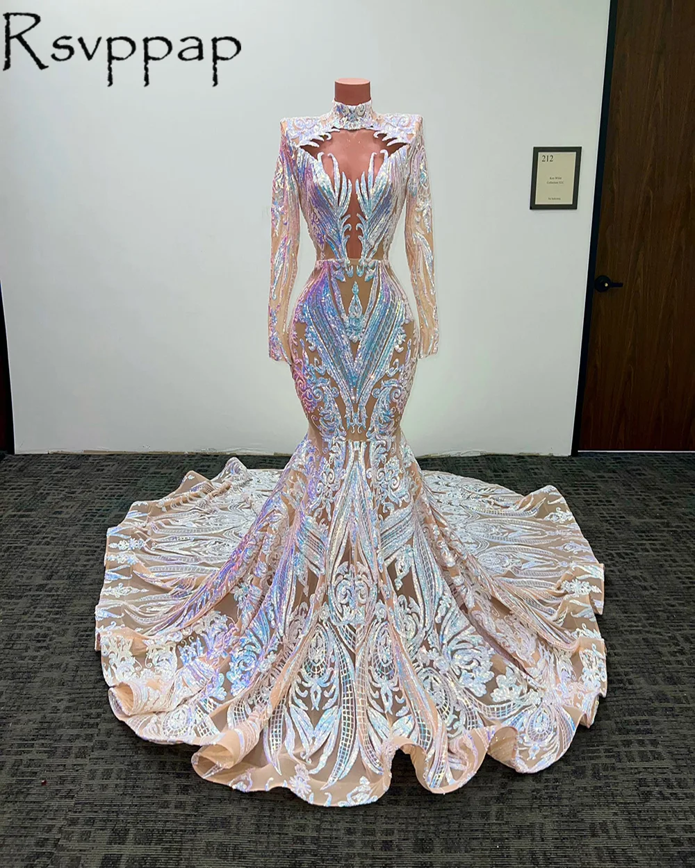 

Длинные платья с блестками для выпускного вечера, новинка 2023, блестящие платья с высоким воротом и длинными рукавами, юбка-годе, вечерние пл...