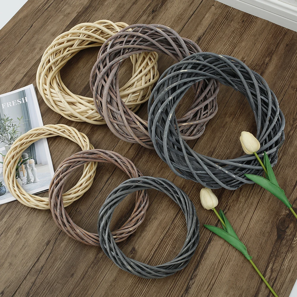 

30cm Garland Wicker Rattan Ring Artificial Flowers Garland Dried Flower Frame for Christmas Home DIY Floral Wedding Wreaths