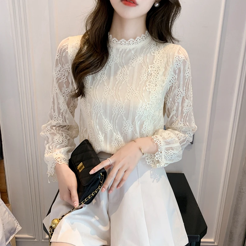 

Women's Blouse 2023 Autumn New Beautiful Chiffon Shirt Lace Cutout Top Top Fashion Shirts and Blouses Elegant Ladies Tops