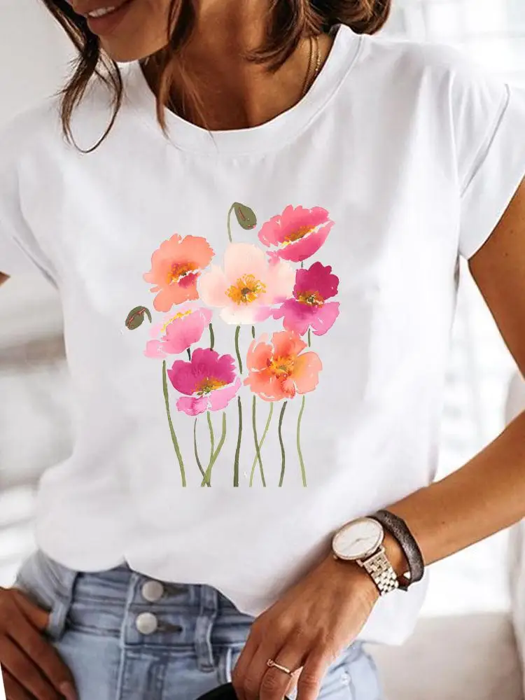 

Women Print Fashion Female Graphic Tee Watercolor Flower New 90s Casual Summer T Clothing T-shirts Short Sleeve Clothes Ladies