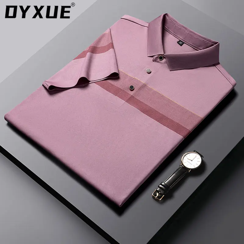 

Однотонная мужская футболка-поло DYXUE в полоску с коротким рукавом, деловая модная высококачественная повседневная мягкая новая летняя крутая футболка с отворотом