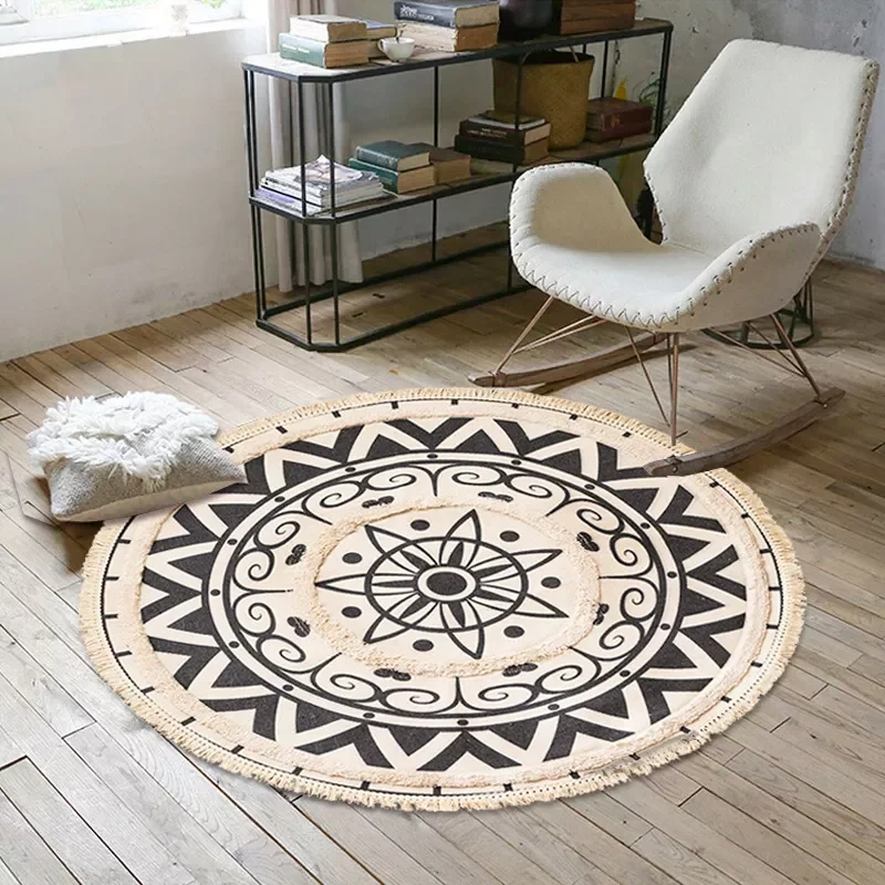 

2022Home boho decor Nordic tassel Bohemia handmade Macrame cotton printed embroidered round carpet bedroom room door bath mat r