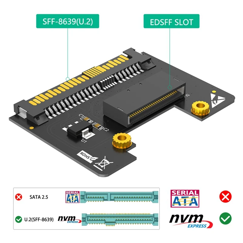 U.2 SFFF-8639 To Nvme Ruler 1U GEN-Z EDSFF Short SSD E1.S Carrier Adapter