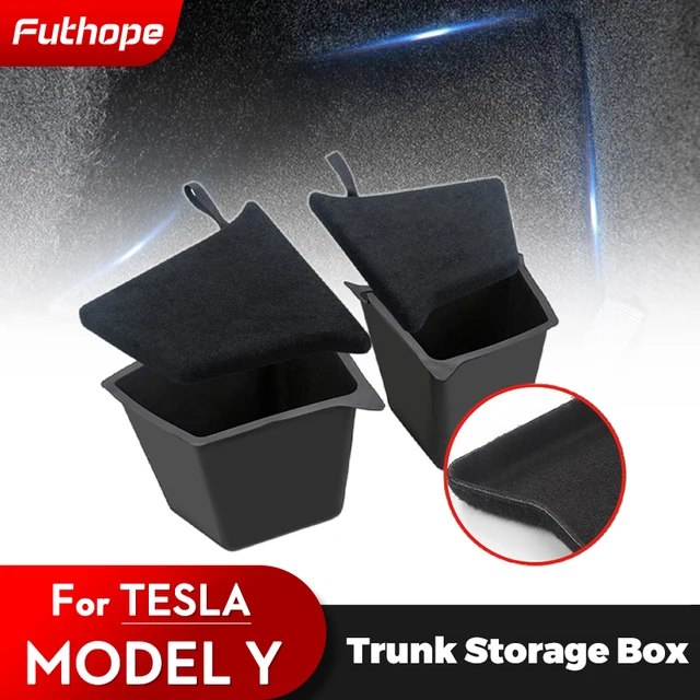 Futhope car trunk side storage box hollow cover organizer flocking mat partition board stowing tidying for tesla model y 2018-23