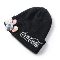 coca cola winter 2021 new knitted big head circumference black wool hat simple casual wild couple warm hat
