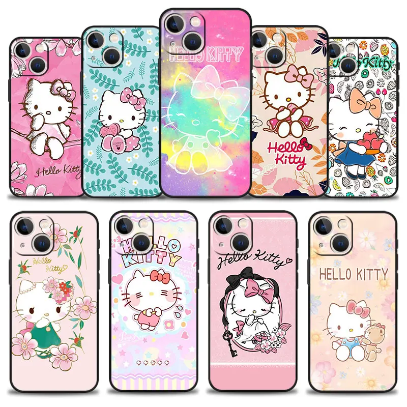 

Phone Case For Apple iPhone 13 11 12 Pro Max XR X 8 7 6 6S Plus XS 13mini SE Cover Rainbow Color Green Plant Hello Kitty