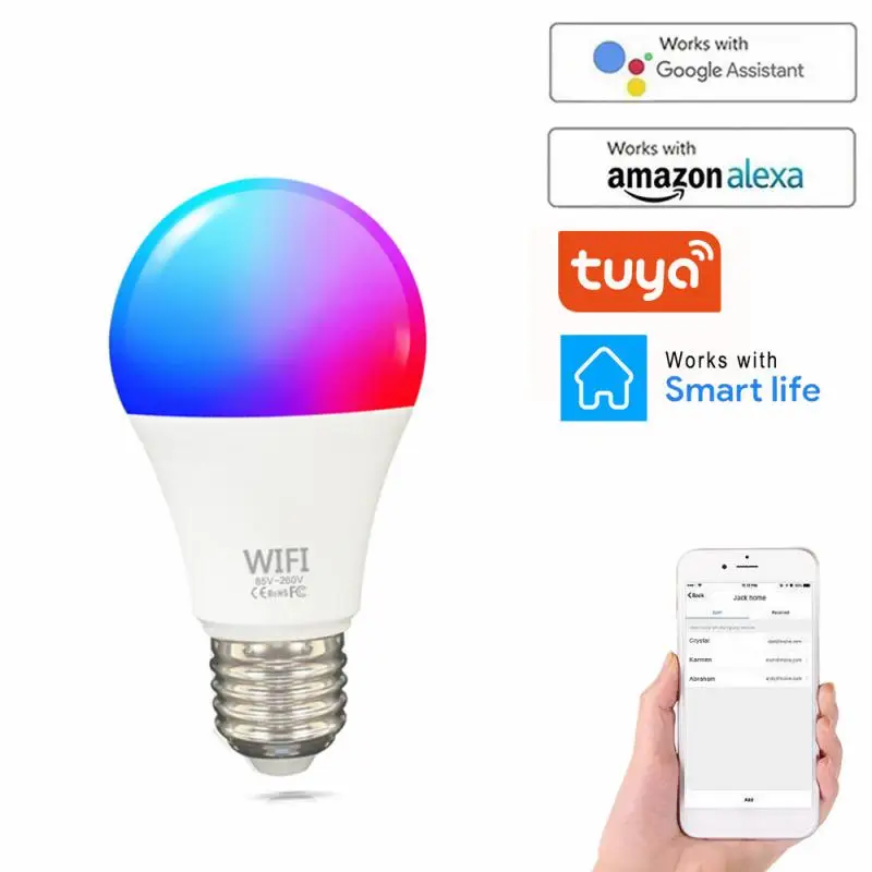 

Умная лампа E27 с Wi-Fi, 11 Вт, светодиодная лампа RGB, работает с Alexa/Google Home AC100-240V, функция RGB с регулируемой яркостью и таймером, цветная лампа