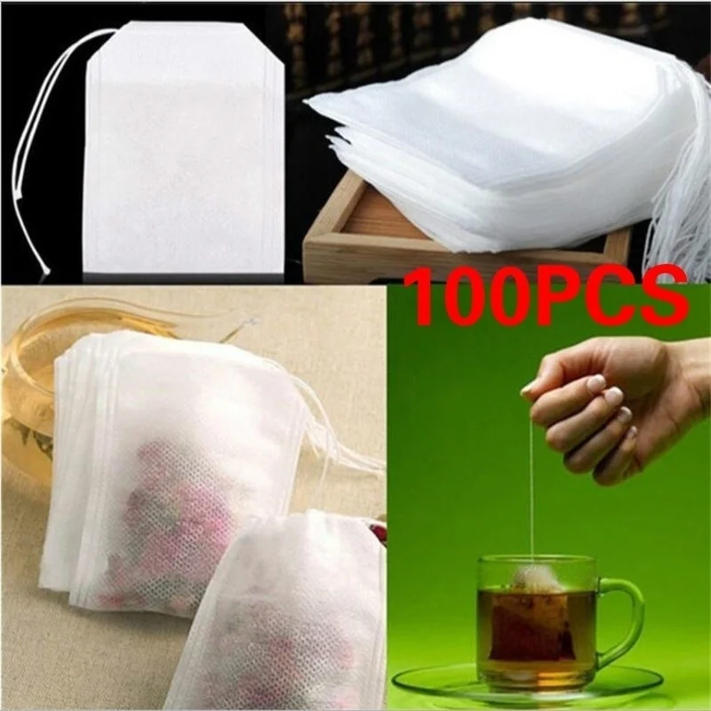 100Pcs/Lot Empty Scented Tea Bags Drawstring Pouch Bag 5.5 x 7CM Seal Filter for Medcine Cook Herb Spice Loose Tea Bag