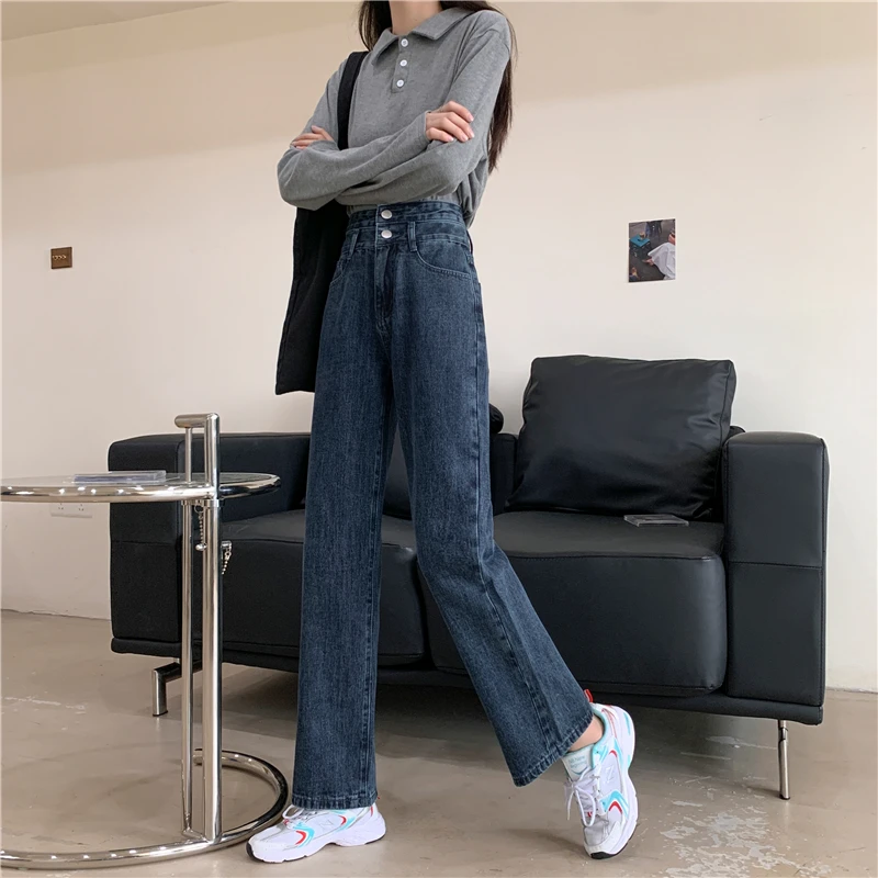N0923  Women's high waist wide leg straight pants loose new slim design trousers jeans