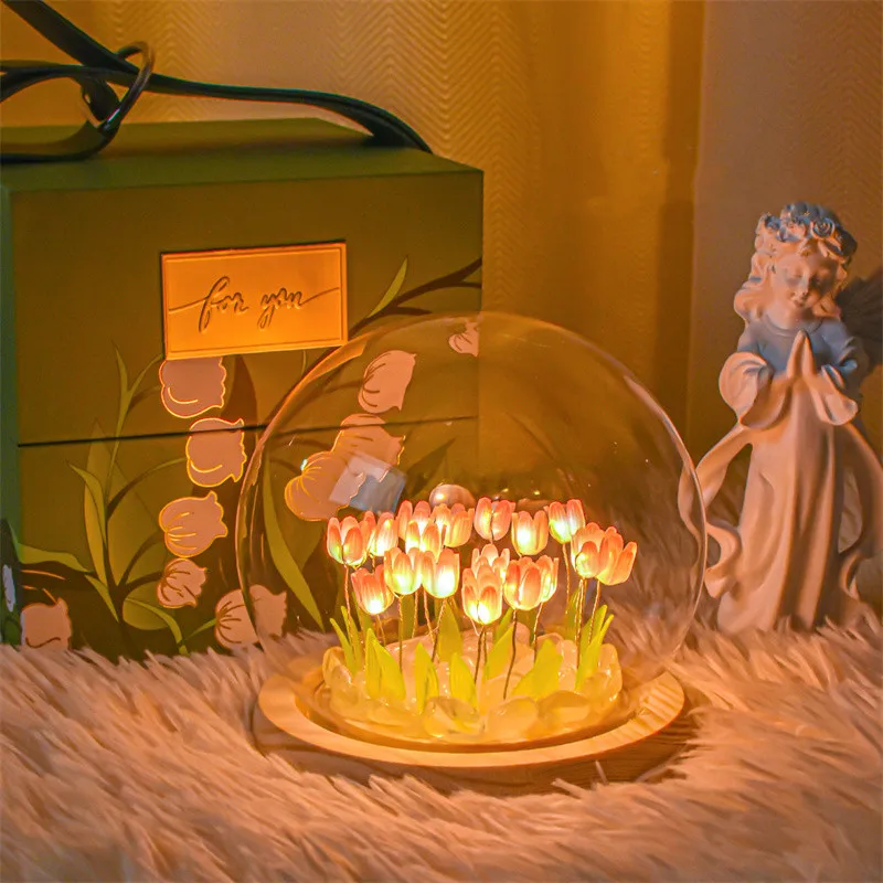 

LED Tulip Night Light DIY Artificial Flower Fairy Table Lamp Atmosphere Light Bedside Night Lamp for Office/Room/Bar/Cafe Decor