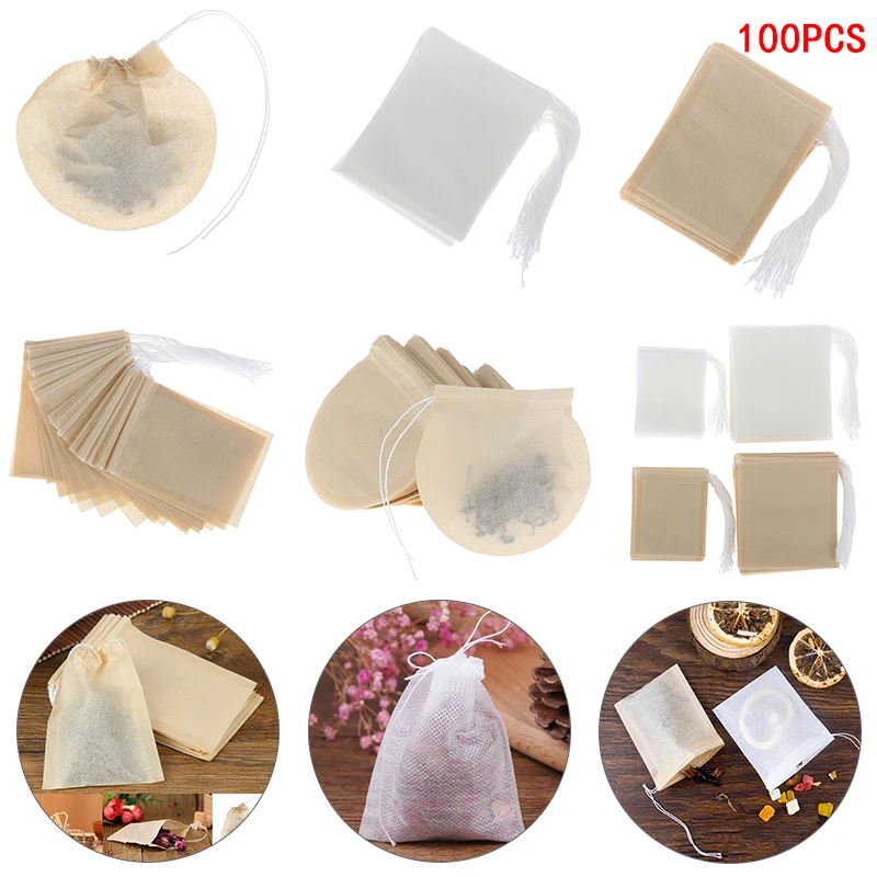 

100pcs Disposable Tea Bags Tea Filters Bag Cotton Muslin Drawstring Bag Straining Teabag Cooking Separate Spice Food Filter Bags