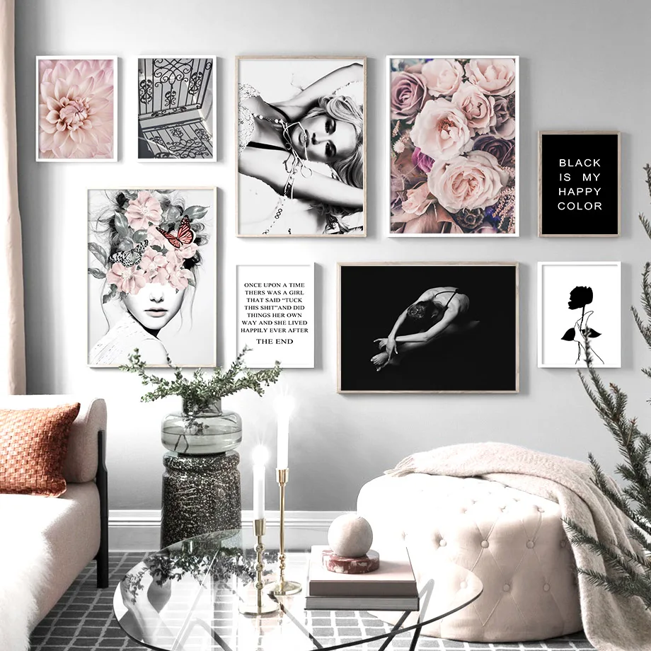

Flower Woman Black White Rose Door Quotes Nordic Posters And Prints Wall Art Canvas Painting Wall Pictures For Living Room Decor