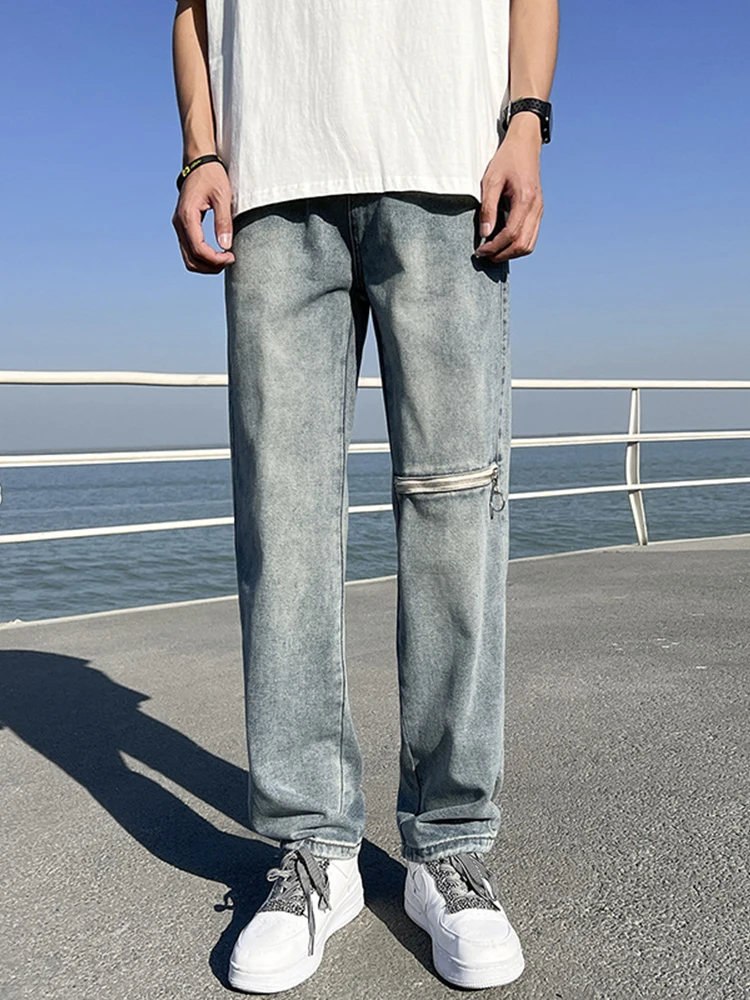 Men's Straight Jeans Man Loose Denim Trousers Streetwear Male High Street Hip Hop Patchwork Jeans Men Clothing JEANS