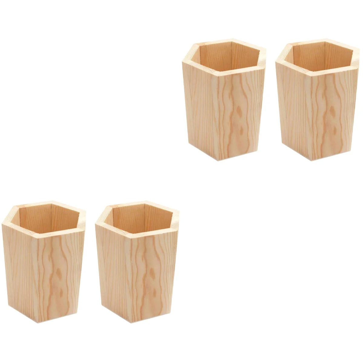 

4 pcs Wooden Pen Holders Geometric Succulent Pot Container Desktop Brush Holder