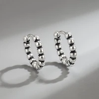 wholesale s925 sterling silver women fashion jewelry high quality thai silver black retro simple earrings round hoop earrings