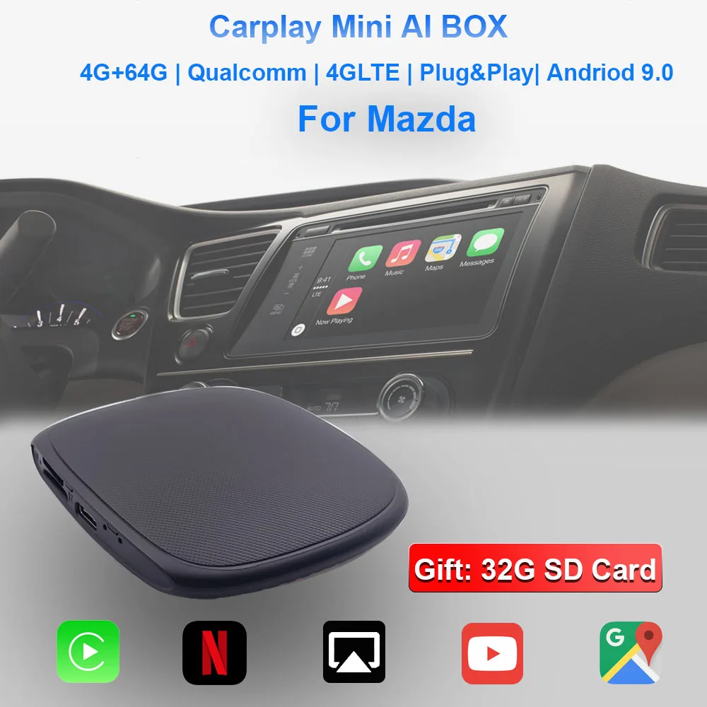 

Carplay Mini Android Box Wireless Carplay Ai Box Auto Applepie Car Multimedia Player 4+64G Navigation For Mazda CX-9 CX-8 CX-5