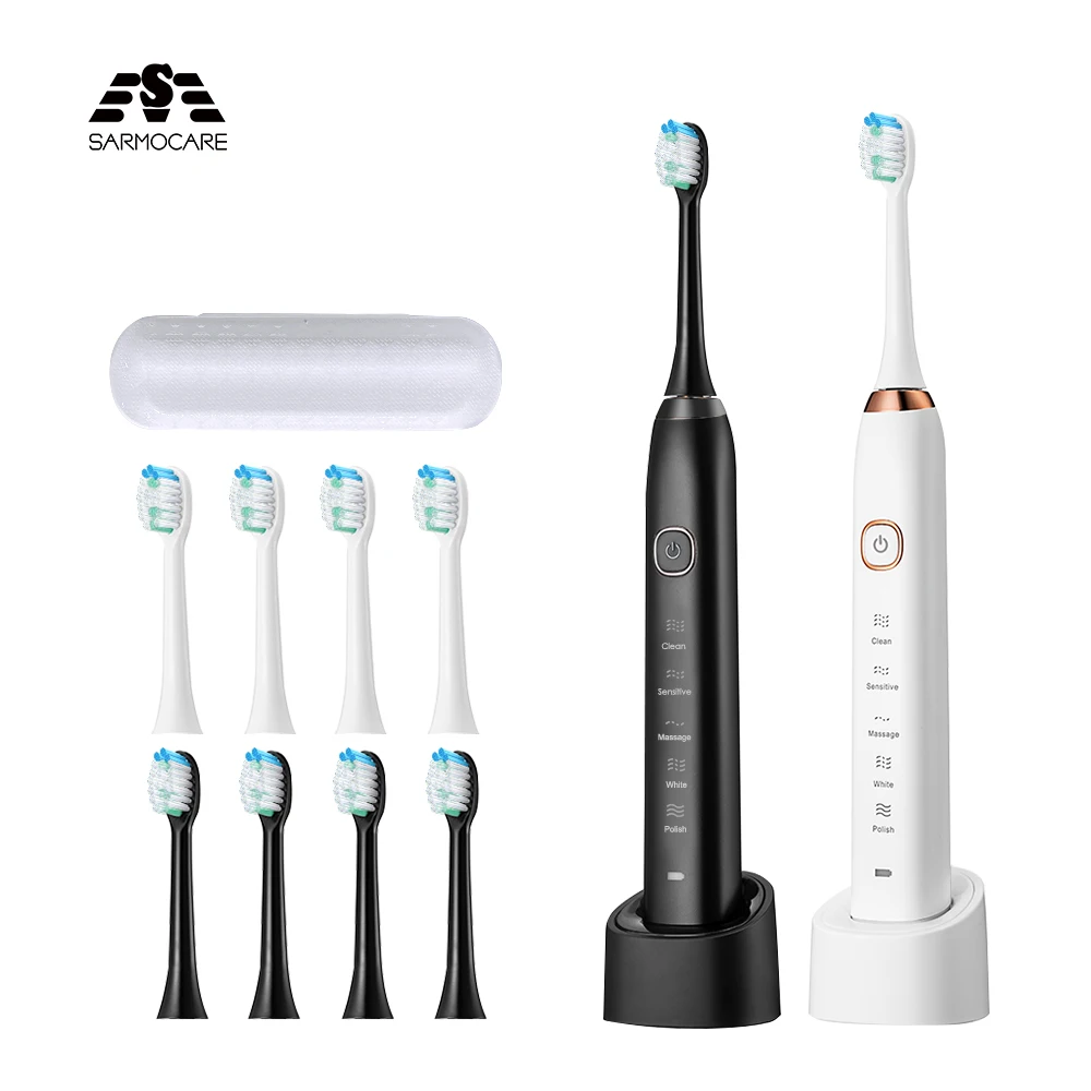 

Electric Sonic Toothbrush 8 Brush Heads Electric Toothbrush Teeth Whitening Rechargeable Adult Tooth Brush Sarmocare S100