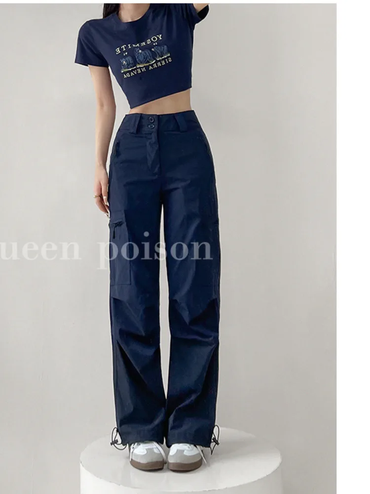 

TVVOVVIN 2023 новые плиссированные рабочие брюки с несколькими карманами женские узкие свободные прямые брюки с высокой талией