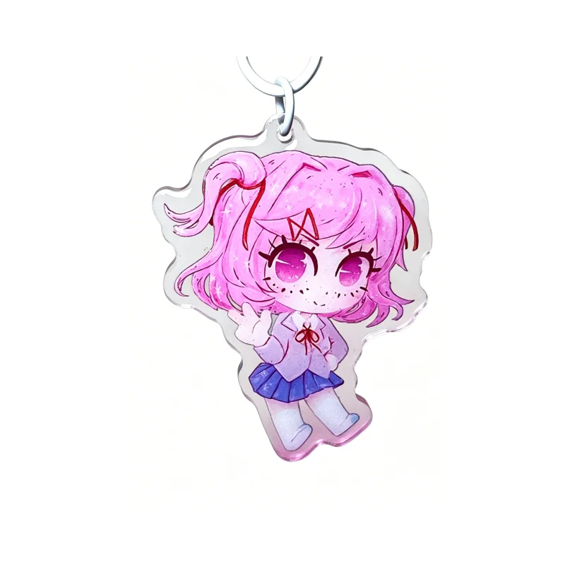 Фото Акриловый брелок DDLC с белой бронзовой застежкой: Сайори, Юри, Моника, Нацуки. Аниме-шарм для сумки, коллекционный кулон по игре, подарок для фанатов и коллекционеров. №5