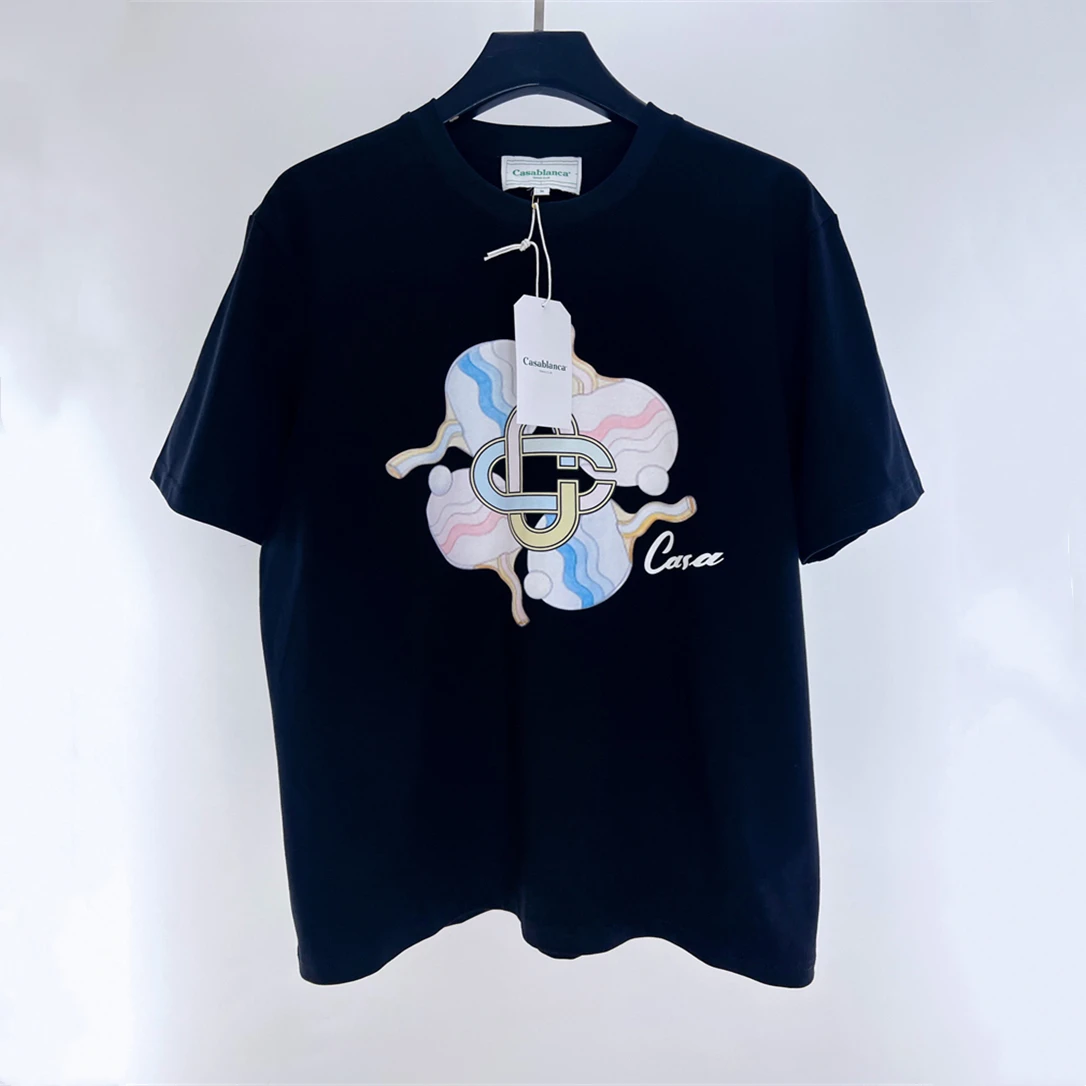 

2023ss Casablanca Racket Logo T Shirt Men Women 1:1 Best Quality Loose Short Sleeve Top Tee