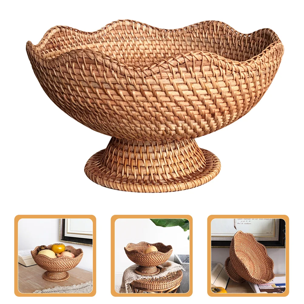 

Rattan Fruit Plate Round Storage Basket Small Baskets Organizing Key Sundries Woven Organizer Holder Decorative Keys