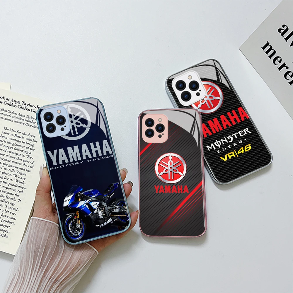 

Luxury motorcycle Yamahas Phone Case For iPhone 14 13 12 Mini 11 Pro Max X XS XR 7 8 SE 2020 Plus Glass Hard Cover