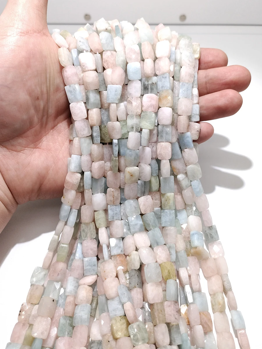 Natural Stone Color Morganite Beads Faceted Rectangle Shape Loose For Jewelry Making DIY Necklace Bracelet 15'' 10x14mm 12x16mm