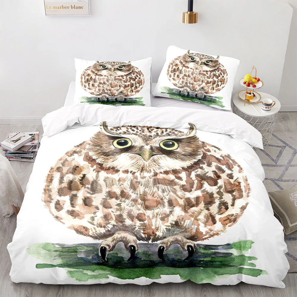 Набор постельного белья в акварельном стиле с изображением совы горячая