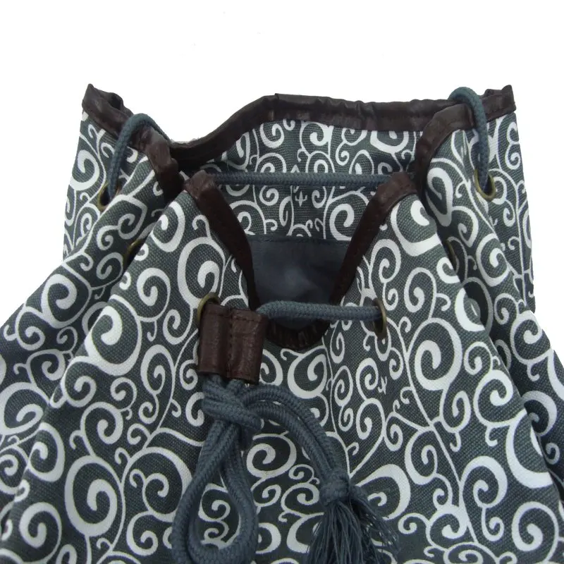 K-Cliffs Unisex Canvas Printed Laptop Backpack in Black/Grey with Brown Trim