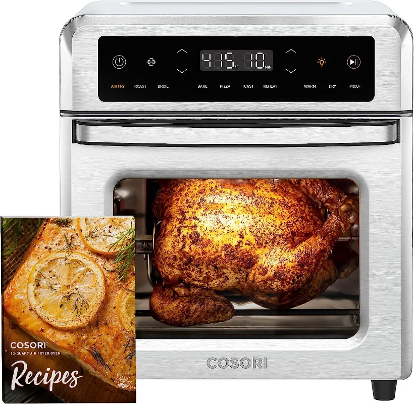 

COSORI Air Fryer Toaster Oven, 13 Qt Airfryer Fits 8" Pizza, 11-in-1 Functions with Rotisserie, Dehydrate,Silver