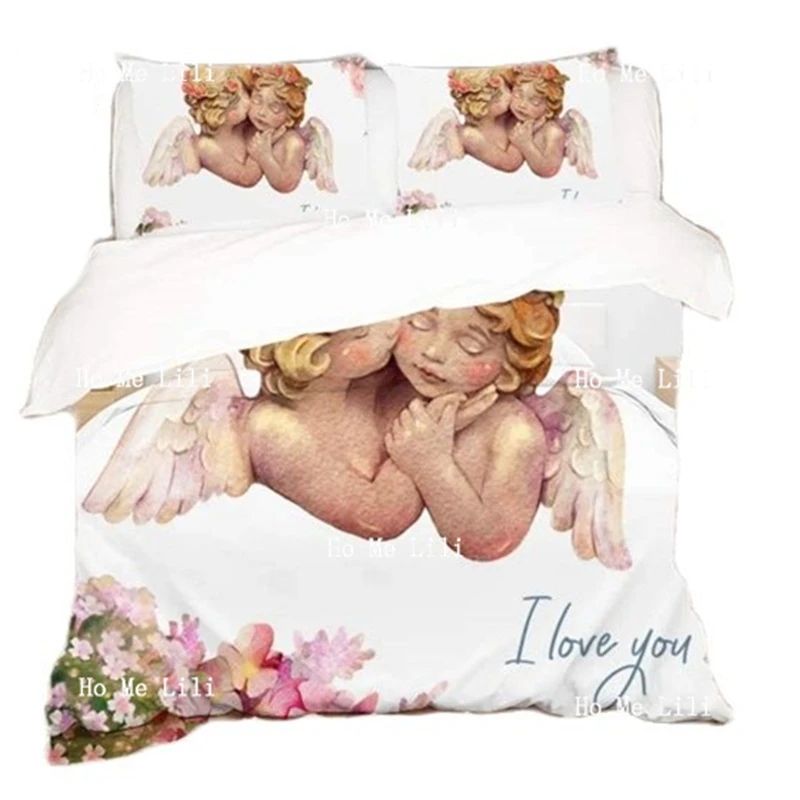 

Симпатичные акварельные ангелы два херуба целующиеся Искренняя любовь пододеяльник постельные комплекты ультра мягкие всесезонные полно...
