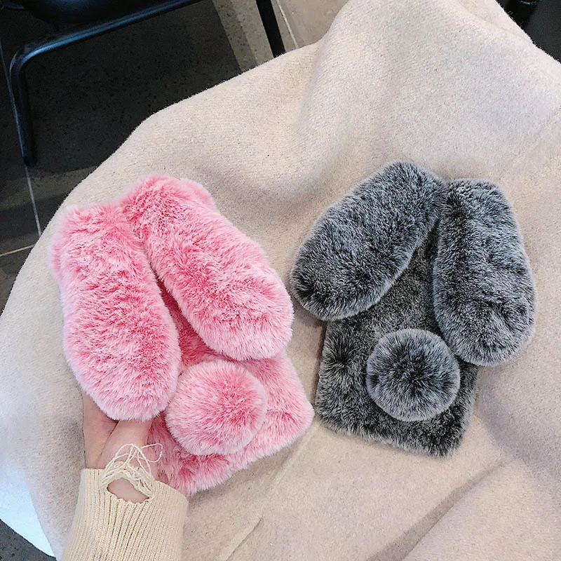 cute bunny fur cases for motorola moto e6 plus e6s g8 power life g9 e7 g7 play moto g7 power rabbit plush soft phone case fundas free global shipping