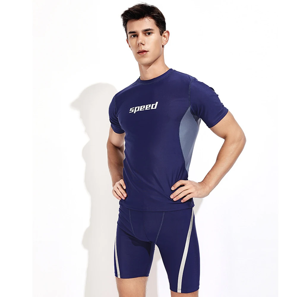 2023 New Men's Split Swimsuit Short-Sleeved Sun Protection Quick-Drying Beach Surfing Suit Water Sports Snorkeling Surfing Suit