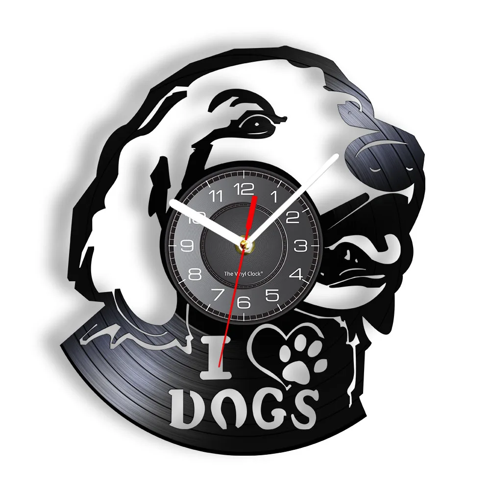 

I Love Dogs Unique Vinyl Record Wall Art Dog Portrait Clock Lovely Doggy Vinyl Record LP Puppy Wall Clock For Animals Lover Gi