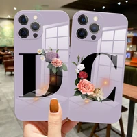 diy custom surname letter flower d c fashion phone case for iphone 11 pro max 7 8 plus 11 pro 11 luxury grass purple glass cover