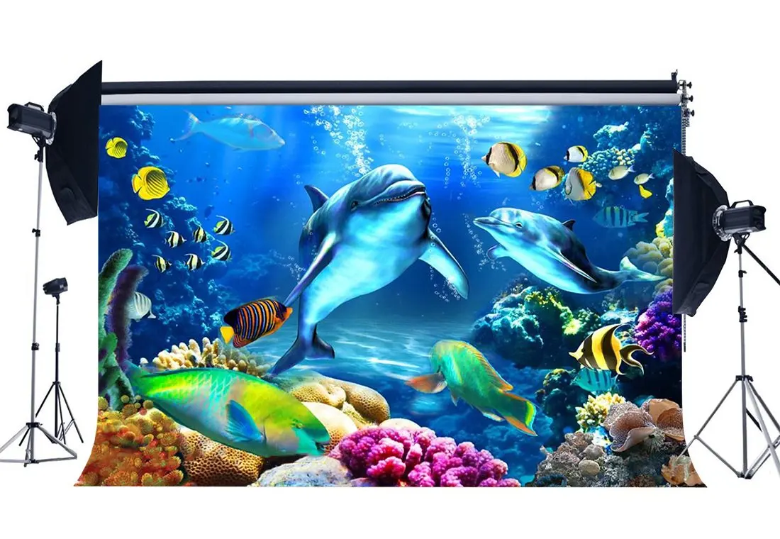 

Underwater World Backdrop Fish Dolphin Bubble Green Grass Fancy Coral Romantic Wallpaper Ocean Sailing Photography Background