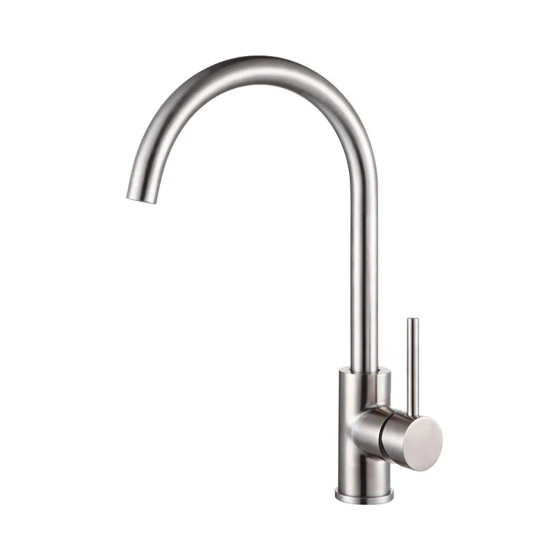 

Zhejiang Factory OEM Brushed Steel Single Round Handle Body Kitchen Sink Faucet SS 304 Stainless