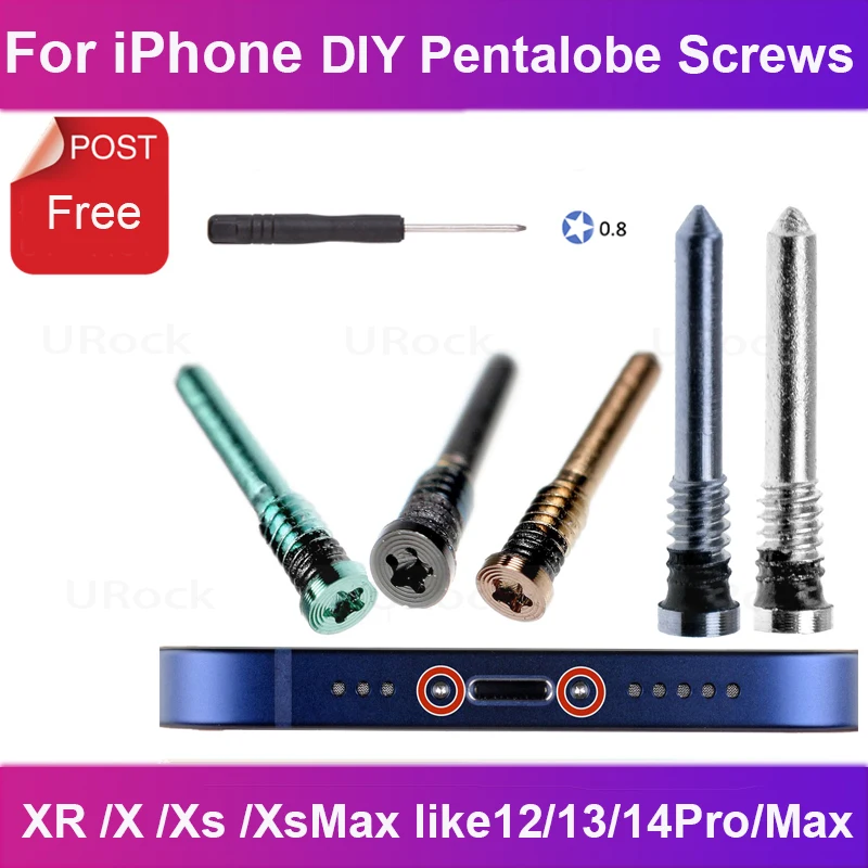 

2Pcs Back Cover Screw for iPhone X Xs XR 11 12 Like 13 Pro 14Pro Max Bottom Dock Connector Five Star Pentalobe Screws