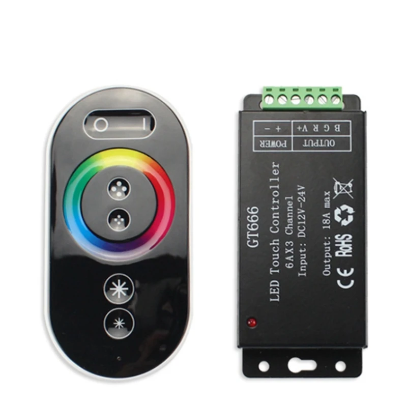 

AFBC GT666 DC12-24V 6Ax3channel RBG Touch LED Controller For 5050 RGB Strip Lights